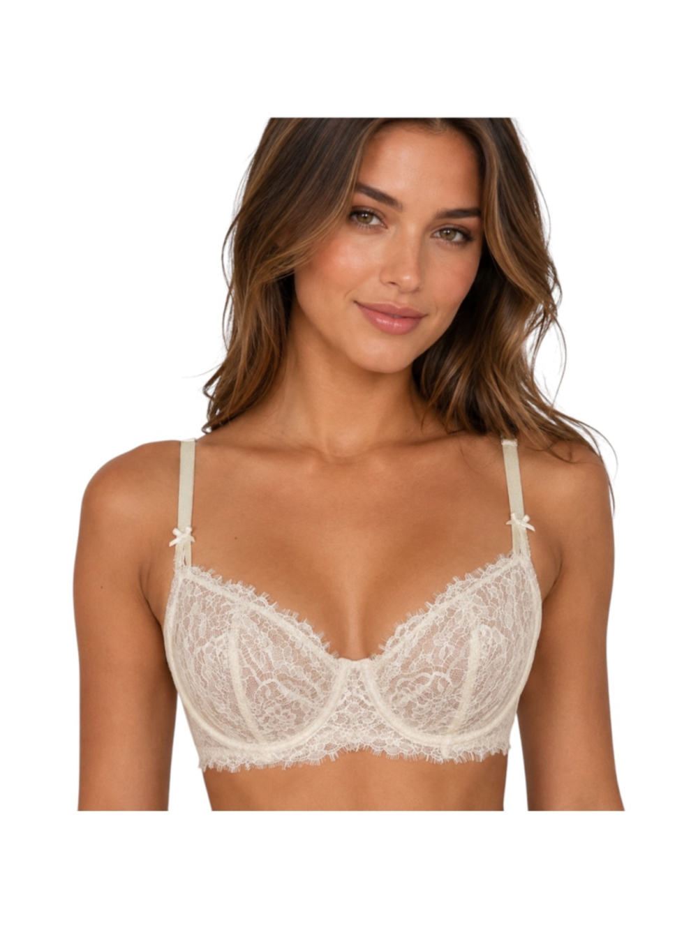 Victoria’s Secret Ivory Lace Underwire Bra 34D Sheer Floral Eyelash Lace